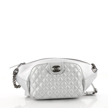 Chanel Banane Waist Bag Quilted Leather Silver 3441101