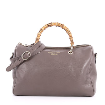 Gucci Bamboo Shopper Boston Bag Leather Medium Gray 3441702