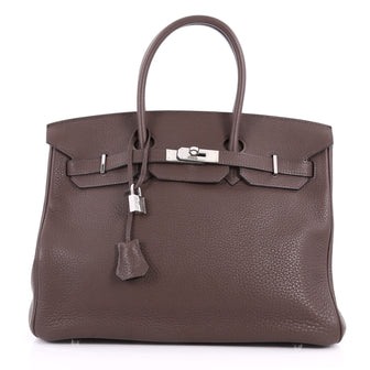 Birkin Handbag Café Brown Clemence with Palladium Hardware 35