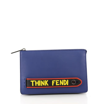 Fendi Vocabulary Pouch Inlaid Leather Small Blue 3442205