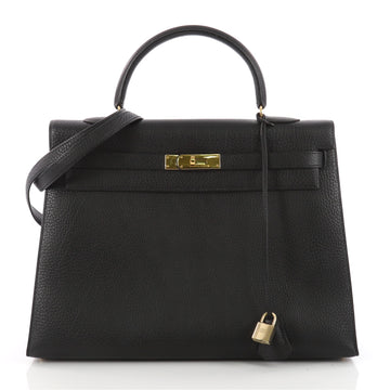 Kelly Handbag Black Ardennes with Gold Hardware 35