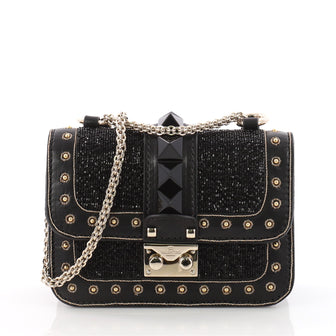 Valentino Glam Lock Shoulder Bag Embellished Leather 3447502