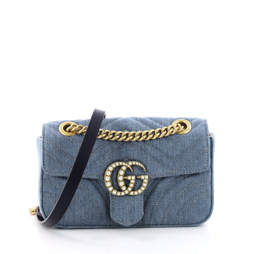 Gucci Pearly GG Marmont Flap Bag Matelasse Denim Small 3449102