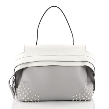 Tod's Studded Convertible Wave Bag Leather Small Gray 3450103