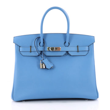  Hermes Birkin Handbag Blue Epsom with Palladium Hardware Blue 3450901
