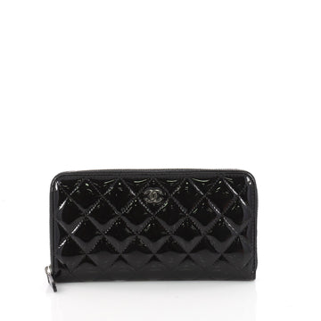 Chanel Zip Around Wallet Quilted Patent Long Black 3451302