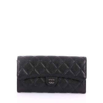 Chanel CC Gusset Classic Flap Wallet Quilted Caviar Long 3451803