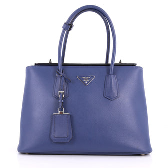 Prada Turnlock Twin Tote Saffiano Leather Medium Blue 3452301