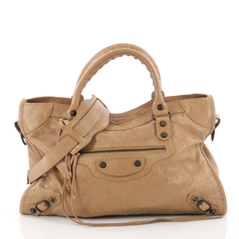  Balenciaga City Classic Studs Handbag Leather Medium Brown 3454001