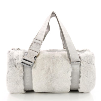 Chanel Sport Line Buckle Shoulder Bag Fur Medium Gray 3454301