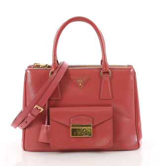 Prada Front Pocket Double Zip Lux Tote Saffiano Leather Red 3454505