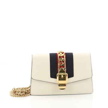 Gucci Sylvie Chain Crossbody Bag Leather Mini White 3454803