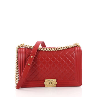 Chanel Boy Flap Bag Quilted Lambskin New Medium Red 3455501