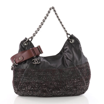 Chanel Coco Pleats Hobo Leather and Tweed Large Black 3456802