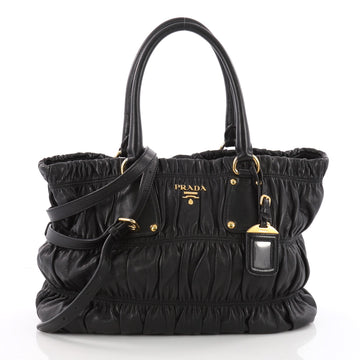 Prada Gaufre Convertible Tote Nappa Leather Medium Black 3460107