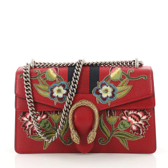 Gucci Web Dionysus Handbag Embroidered Leather Small Red 3460401