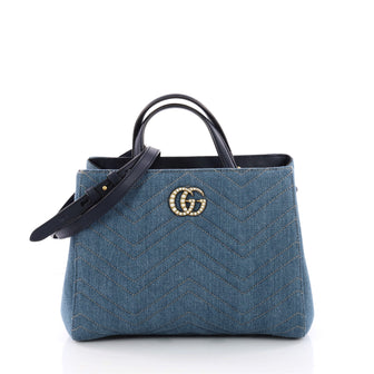 Gucci Pearly GG Marmont Tote Matelasse Denim Small Blue 3461203