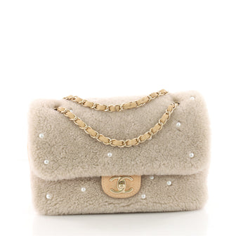 Chanel CC Chain Flap Bag Pearl Embellished Shearling 3461501