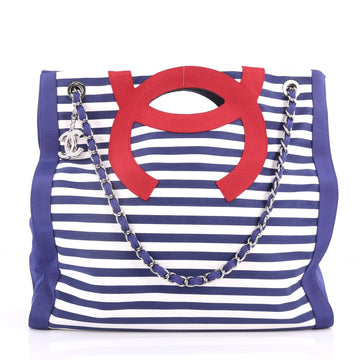 Chanel Mariniere Chain Tote Striped Canvas Large Red 3461502