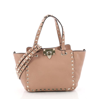 Valentino Rockstud Tote Pebbled Leather Mini Pink 3462204