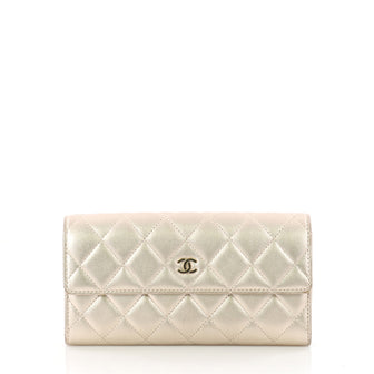 Chanel CC Gusset Flap Wallet Quilted Lambskin Long Gold 3462401