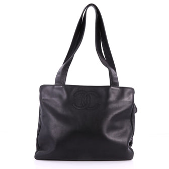 Chanel Vintage CC Logo Tote Leather Large Black 3462601