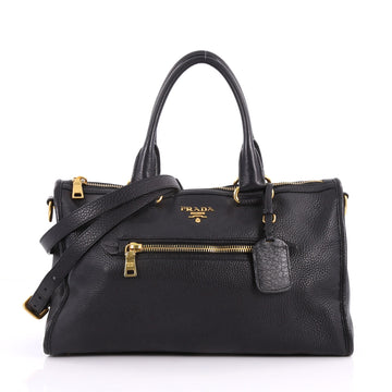 Prada Front Zip Convertible Satchel Vitello Phenix Black 3462901