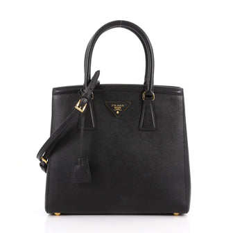 Prada Convertible Parabole Tote Saffiano Leather Small Black 3463001