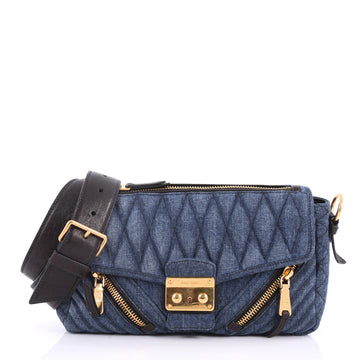 Miu Miu Biker Shoulder Bag Matelasse Denim Medium Blue 3463705