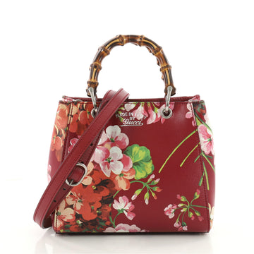 Gucci Bamboo Shopper Tote Blooms Print Leather Mini Red 3464403