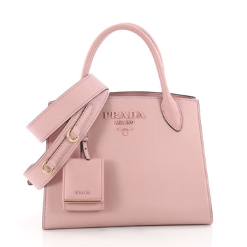 Prada Monochrome Tote Saffiano Leather with City Calfskin Small Pink 3465003