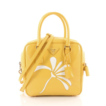Prada Flowers Bauletto Bag Vernice Saffiano Leather Small Yellow 3465403