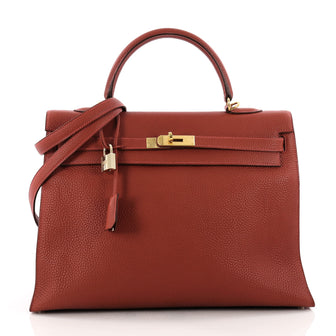Kelly Handbag Vermillion Red Togo with Gold Hardware 35