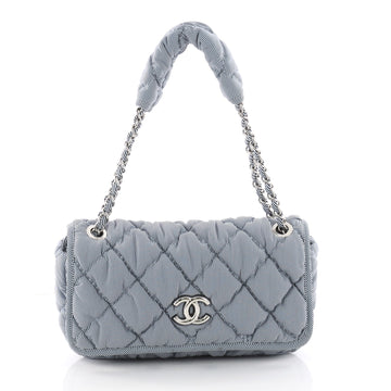 Chanel Bubble Flap Bag Quilted Nylon Medium Blue 3470201