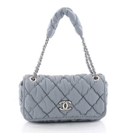 Buy Chanel Bubble Flap Bag Quilted Nylon Medium Blue 3470201