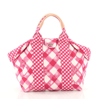 Chanel Top Handle Satchel Gingham Print Canvas Small Pink 3474203