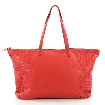 Bottega Veneta Zip Top Tote Leather with Intrecciato Detail Large Red 3474205