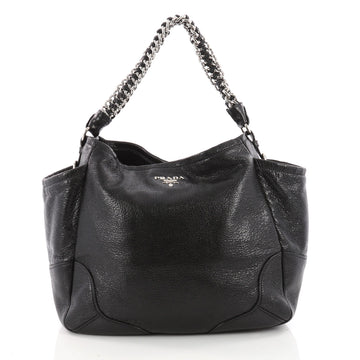 Prada Lux Chain Side Pocket Hobo Cervo Leather Small Black 3474301