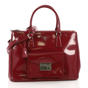 Prada Front Pocket Double Zip Lux Tote Spazzolato Leather Medium Red 3474504