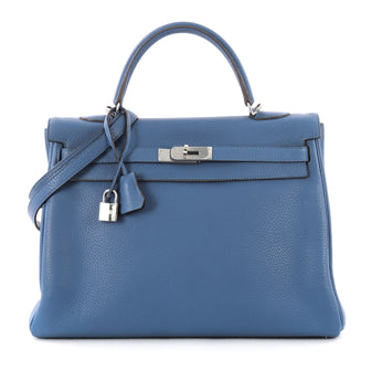 Hermes Kelly Handbag Blue Clemence with Palladium 3478301