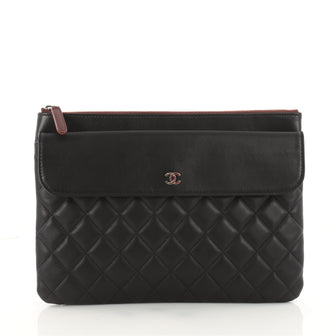 Chanel O Case Flap Clutch Quilted Lambskin Medium Black 3479203