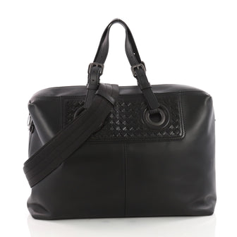 Bottega Veneta Oculus Duffle Leather with Intrecciato Detail Large Black 3480502