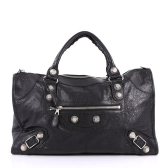 Balenciaga Work Giant Studs Handbag Leather Black 3481202
