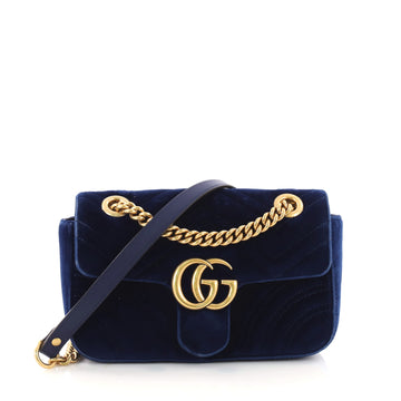 Gucci GG Marmont Flap Bag Matelasse Velvet Mini Blue 3482402