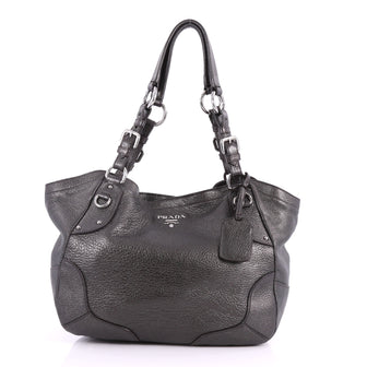 Prada Buckle Strap Shoulder Bag Vitello Daino Medium Gray 3482403