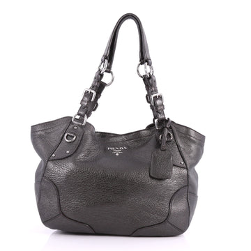 Prada Buckle Strap Shoulder Bag Vitello Daino Medium Gray 3482403
