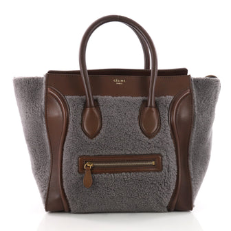 Celine Bicolor Luggage Handbag Shearling Mini Gray 3482802
