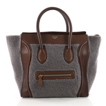 Celine Bicolor Luggage Handbag Shearling Mini Gray 3482802