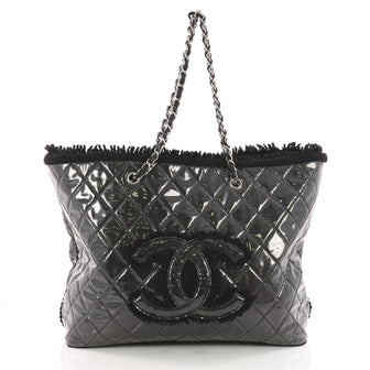 Chanel Funny Tweed Tote Quilted Vinyl Large Black 3484601