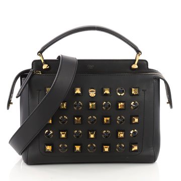 Fendi DotCom Convertible Satchel Studded Leather Medium Black 3486301